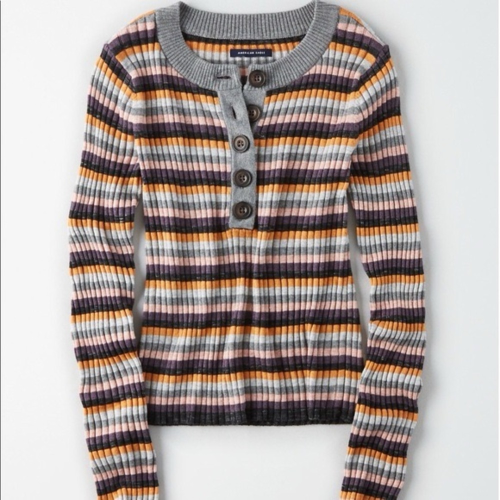 American Eagle Striped Henley Sweater